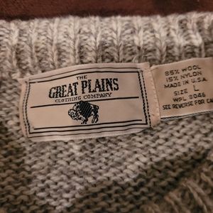 Great Plains Men's 85% wool-15% nylon size L grey, blue, red Sweater.